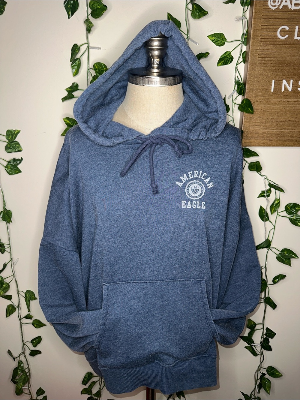 American Eagle Blue Grey Oversized Pullover Hoodie
